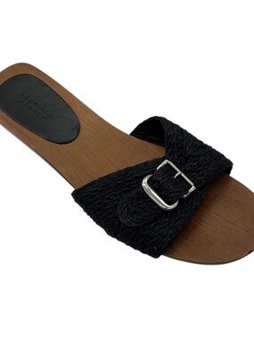 GABRIELA HEARST BLACK CLOVER BUCKLED JUTE SLIDE SANDALS